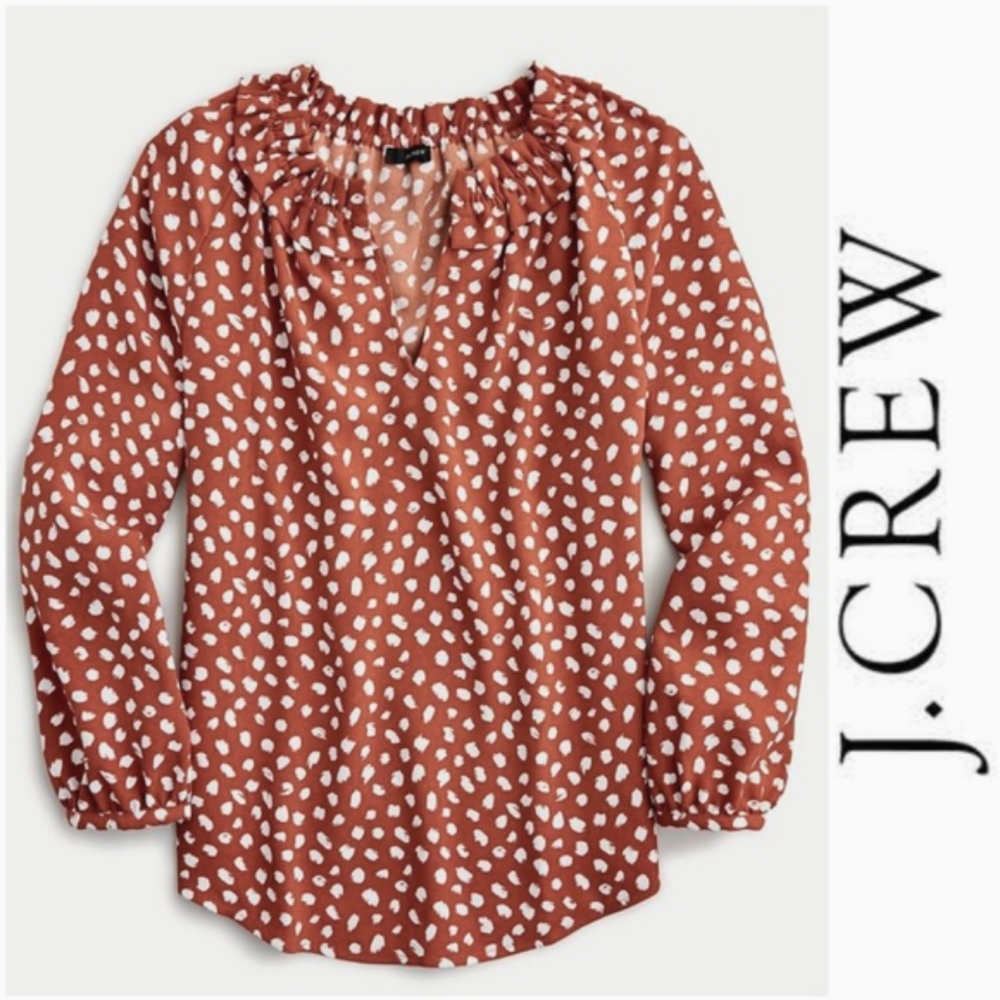 J.Crew Drapery Ruffle neck Top in Brushstroke Print 365 Crepe